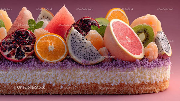 Assorted Fresh Fruit Cake with Citrus and Tropical Fruits