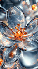 Futuristic Glass Flower with Metallic Textures and Glowing Center