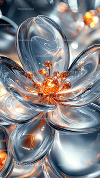 Futuristic Glass Flower with Metallic Textures and Glowing Center