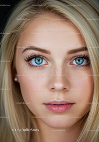 Close up portrait of young woman with blue eyes