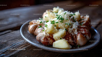 Roasted Garlic and Mashed Potatoes on a Rustic Plate