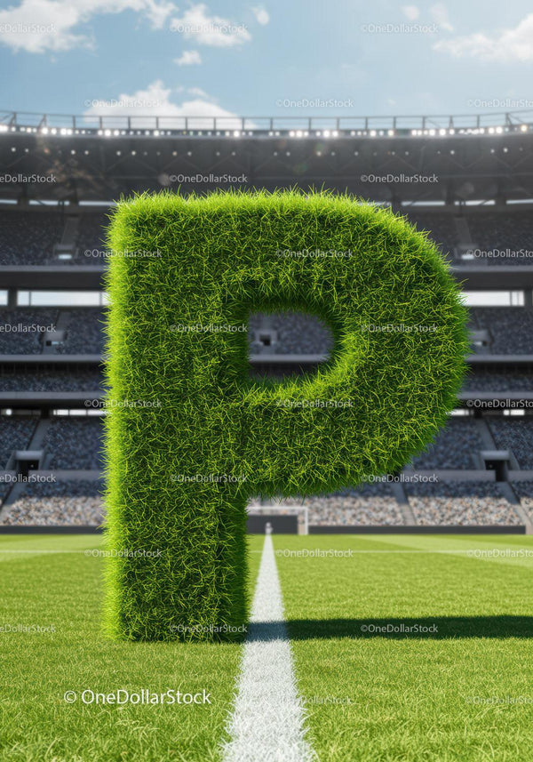 Green Grass Letter P Standing on Soccer Field