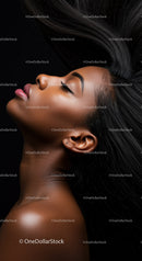 Serene profile of woman with flowing hair and smooth skin