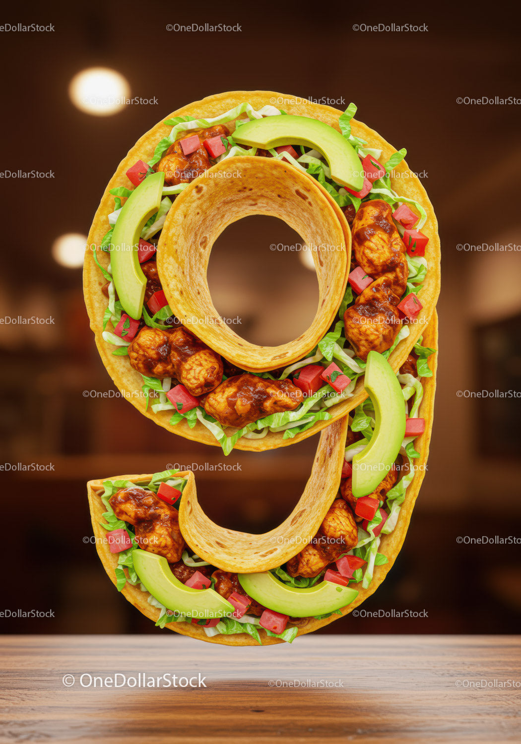 Number Nine Made of Fresh Mexican Taco Ingredients