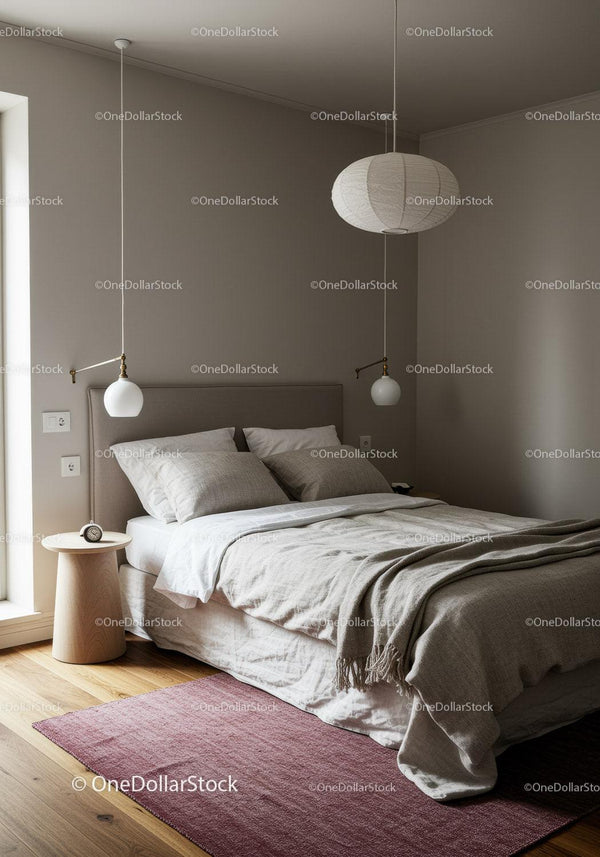 Elegant Modern Bedroom with Neutral Tones and Soft Lighting