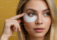 Young Woman Applying Under Eye Brightening Mask with Fresh Skin