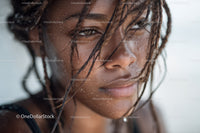 Close-up of Smiling Woman with Water Droplets on Skin