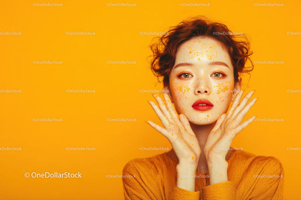 Vibrant Beauty Portrait of Young Woman with Artistic Makeup