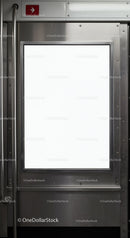 Blank white poster space in subway train door frame