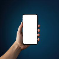 Person holding smartphone with blank white screen