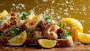 Fresh Squid with Lemon Wedges and Parsley on Toast