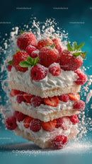 Delicious Strawberry and Raspberry Layered Cake with Whipped Cream