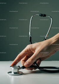 Close-up of a doctor's hand holding a stethoscope for medical examination