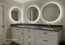 Modern Bathroom with Illuminated Round Mirrors and Double Vanity