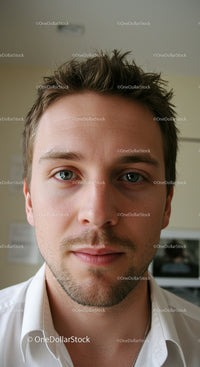 Close-up of a Young Man with Bright Blue Eyes