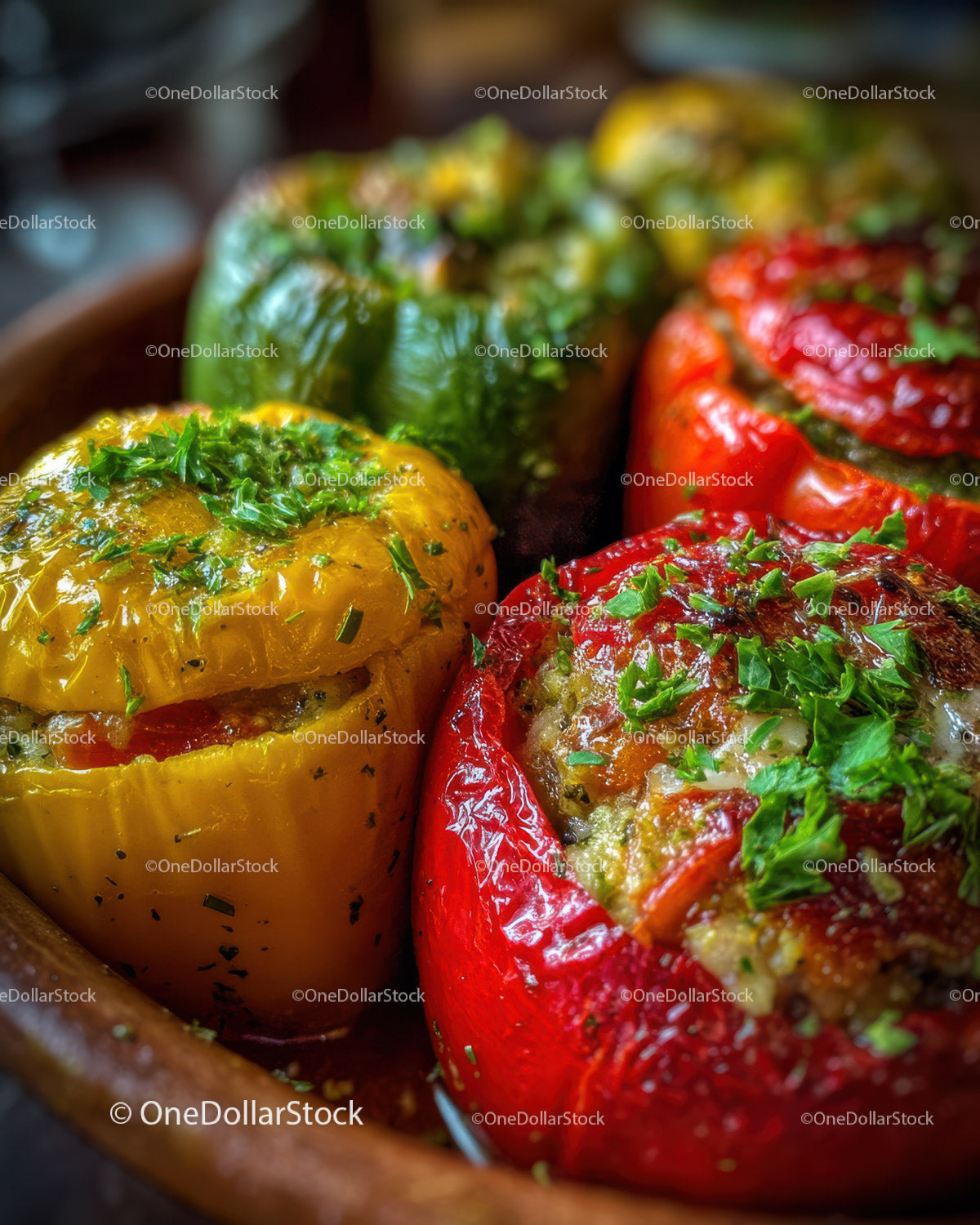 Colorful Stuffed Bell Peppers with Fresh Herbs and Savory Filling