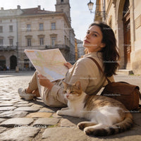 Young woman relaxing on cobblestones with city map