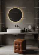 Contemporary Bathroom with Round Backlit Mirror and White Vessel Sink