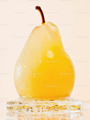Fresh yellow pear encased in melting ice cube