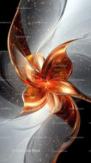 Elegant Abstract Digital Art with Swirling Metallic Forms and Gold Particles