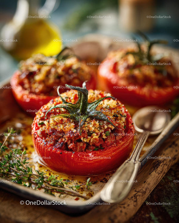 Stuffed Roasted Tomatoes with Herb Filling in Rustic Style