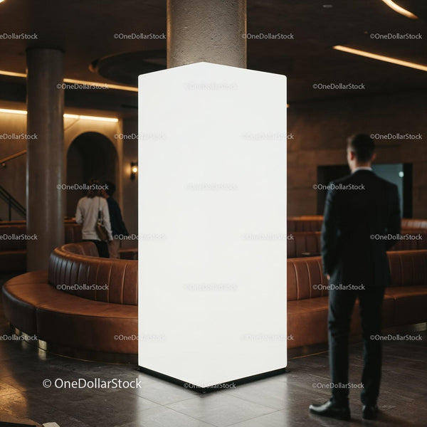 Bright illuminated cube in stylish modern lounge JPG Mockup Image