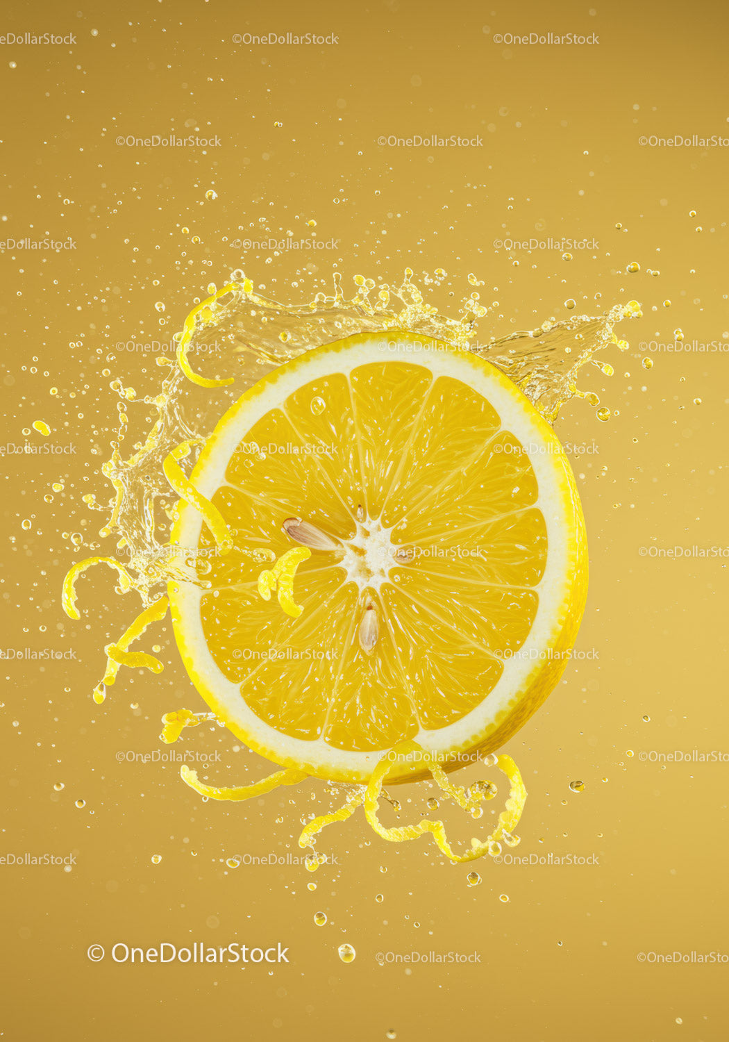 Fresh Lemon Slice Splashing into Liquid