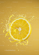 Fresh Lemon Slice Splashing into Liquid