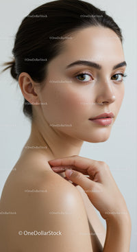 Elegant Portrait of a Young Woman with Radiant Skin and Natural Makeup