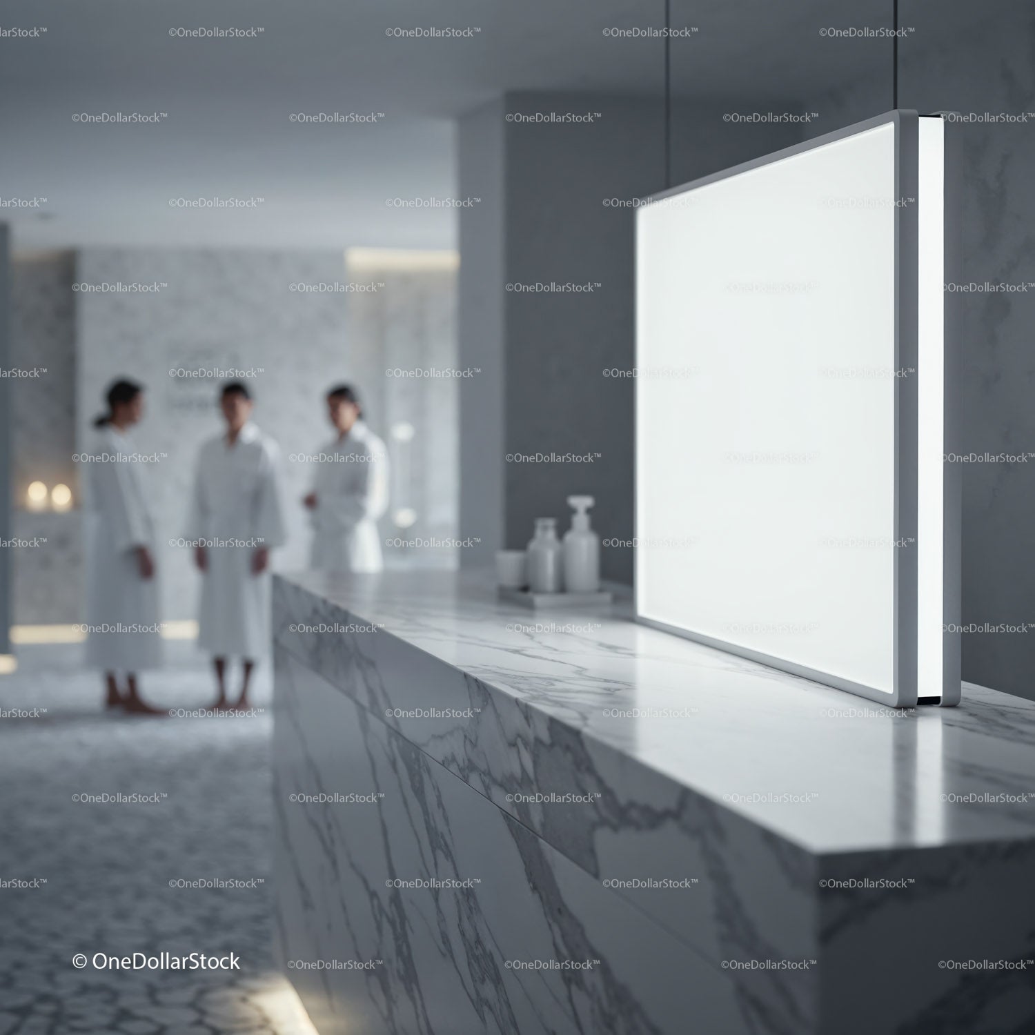 Nowoczesna recepcja Marble Spa z zrelaksowanymi gośćmi