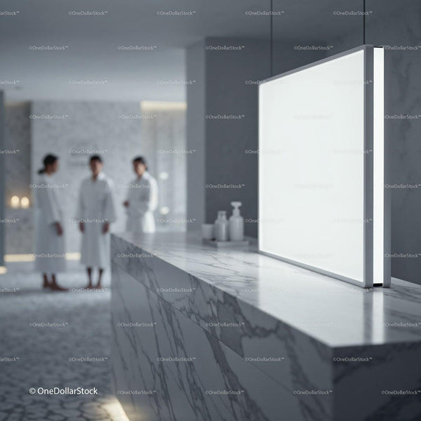 Modern Marble Spa Reception with Relaxed Guests JPG Mockup Image