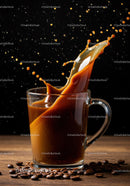Splash of Coffee in Clear Glass with Coffee Beans
