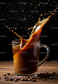 Splash of Coffee in Clear Glass with Coffee Beans