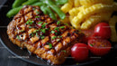 Grilled Chicken with Cherry Tomatoes and Scrambled Eggs on Plate