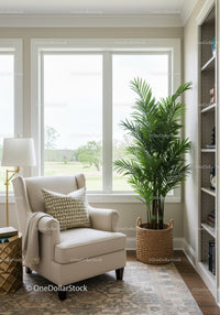 Bright Cozy Living Room with Large Window and Indoor Fern Plant