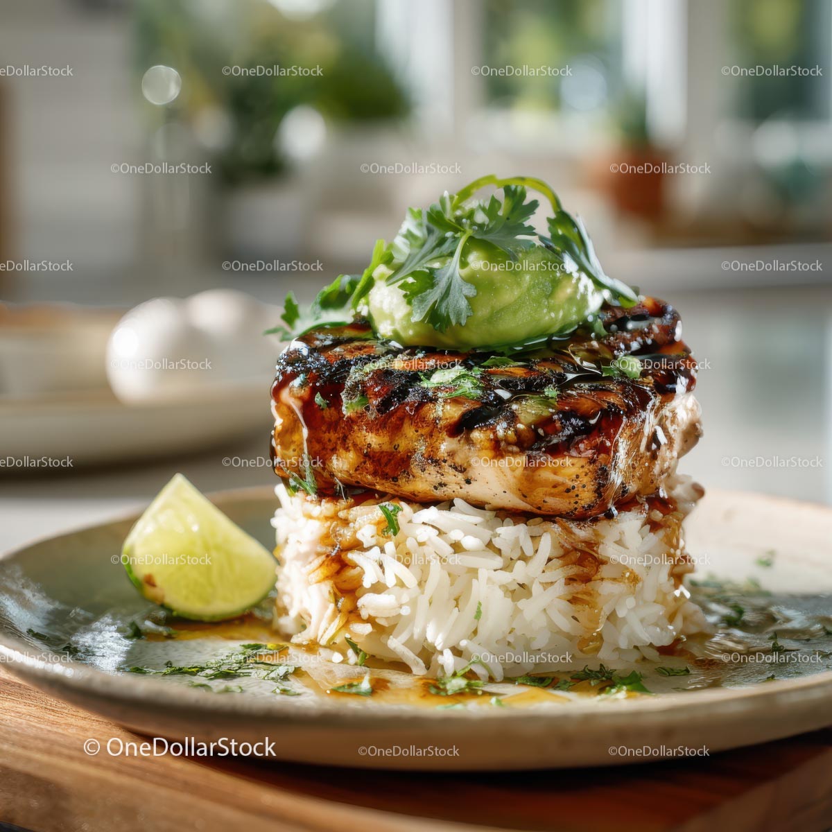 Grilled Chicken with Cilantro and Lime on Rice Stack