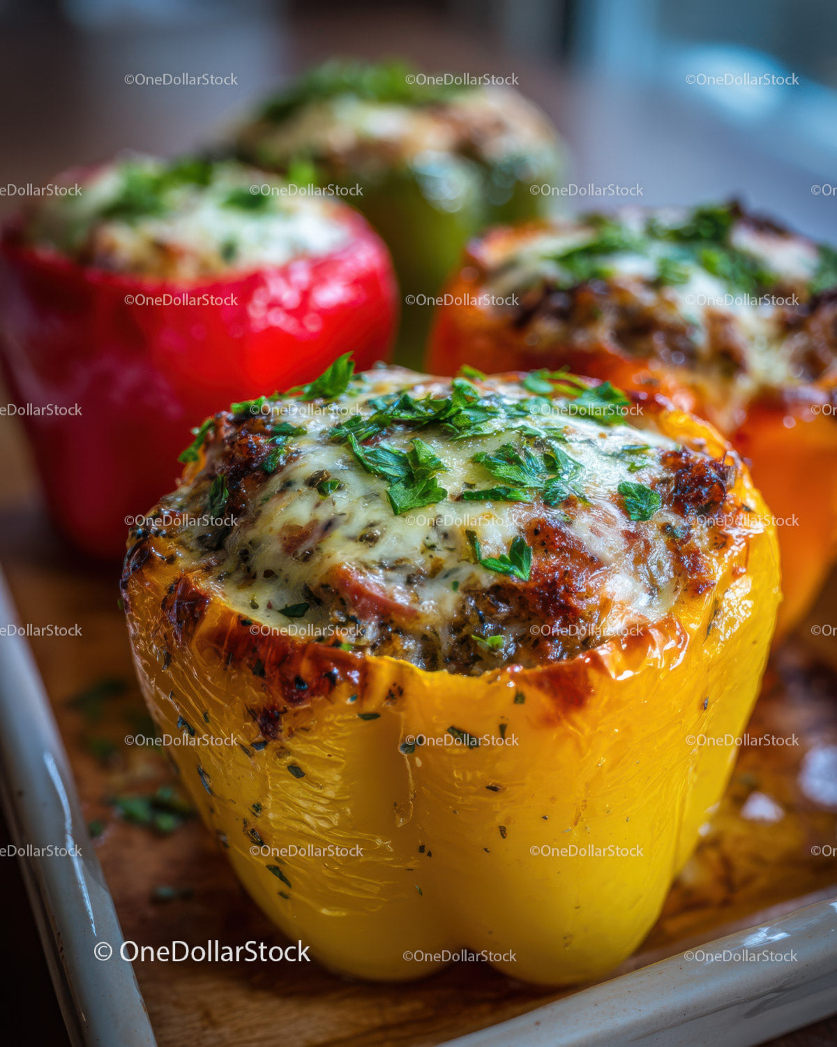 Colorful Baked Stuffed Bell Peppers with Cheese and Herbs