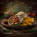 Chicken Shawarma Wrap with French Fries and Fresh Salad
