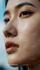 Close-up of young woman with tear on cheek