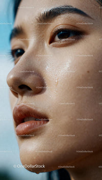Close-up of young woman with tear on cheek