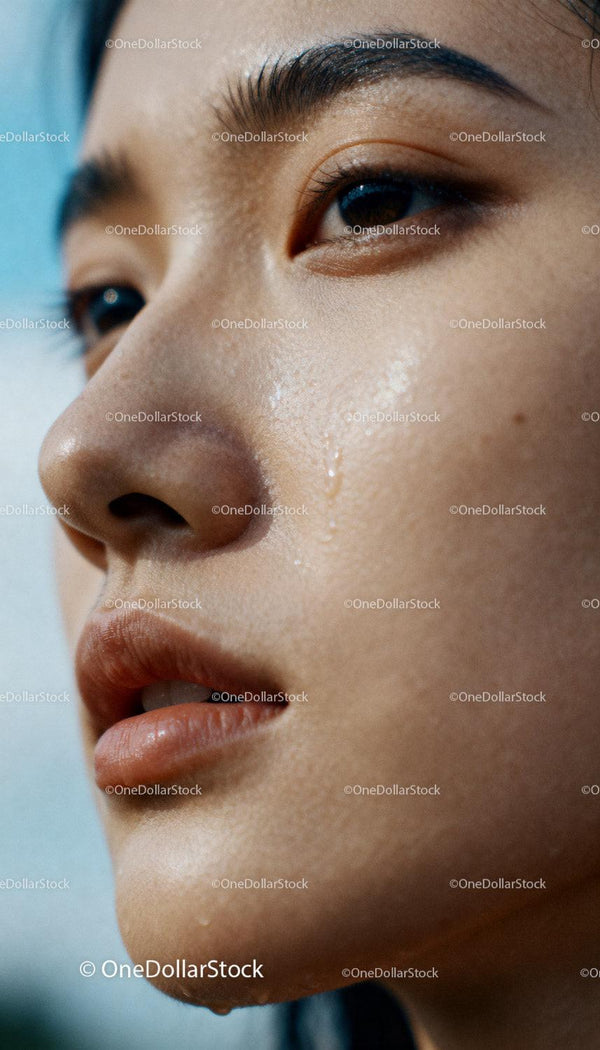 Close-up of young woman with tear on cheek