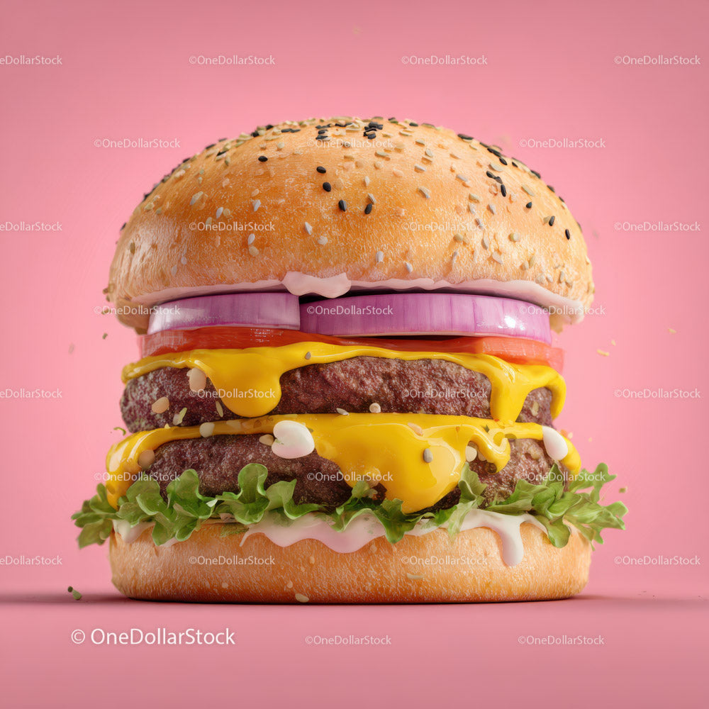 Soczysty cheeseburger z sałatą, pomidorem, cebulą i roztopionym serem