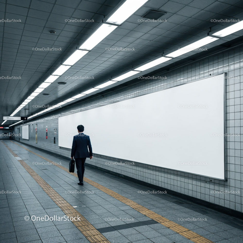Minimalist Subway Tunnel with Tiled Walls and Modern Lighting