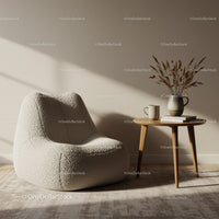 Cozy Modern Chair and Wooden Side Table with Dried Flowers