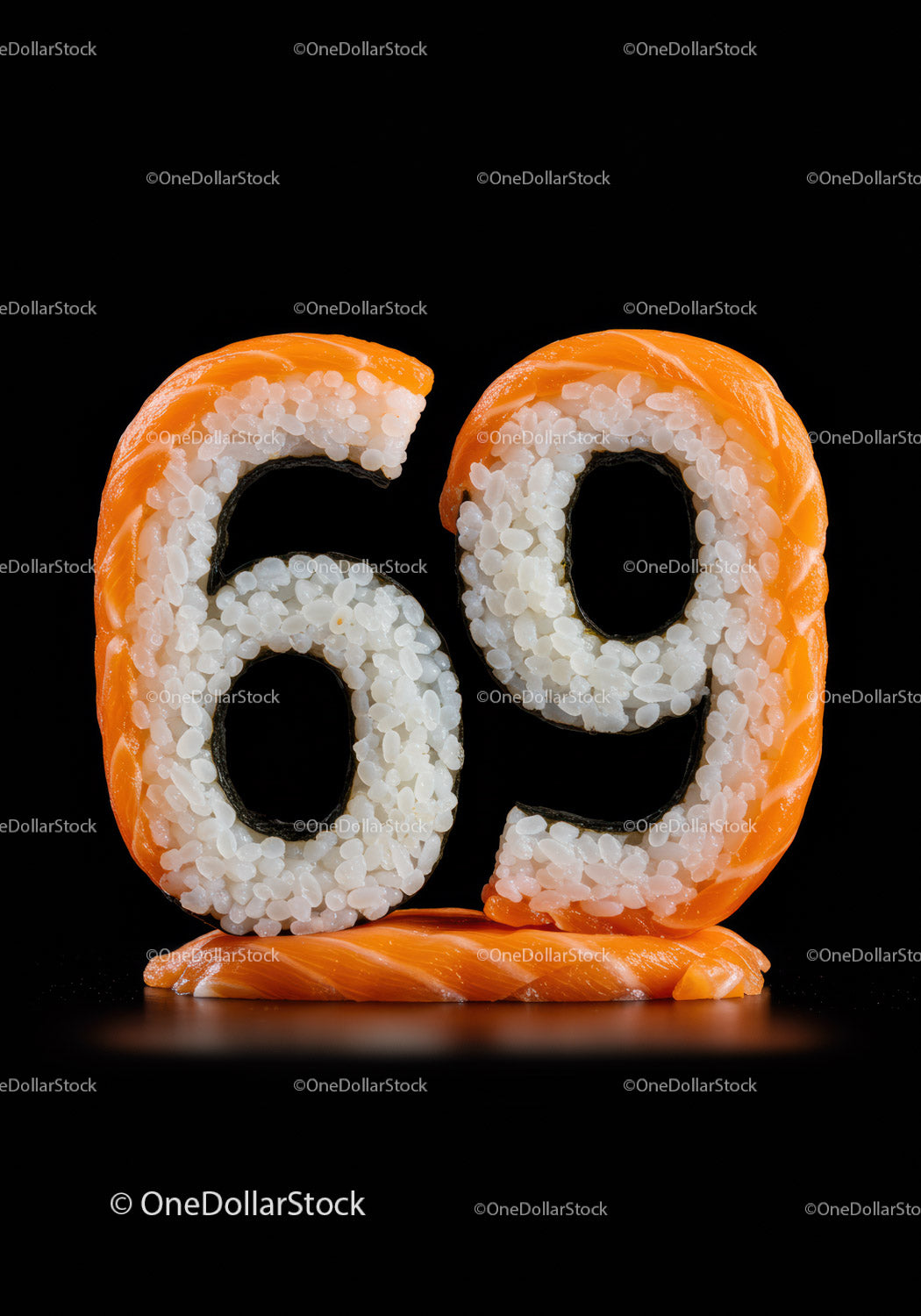 Creative sushi numbers made of salmon and rice