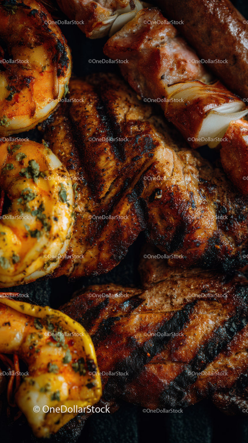 Assorted Grilled Meat Skewers with Chicken and Sausages for Barbecue