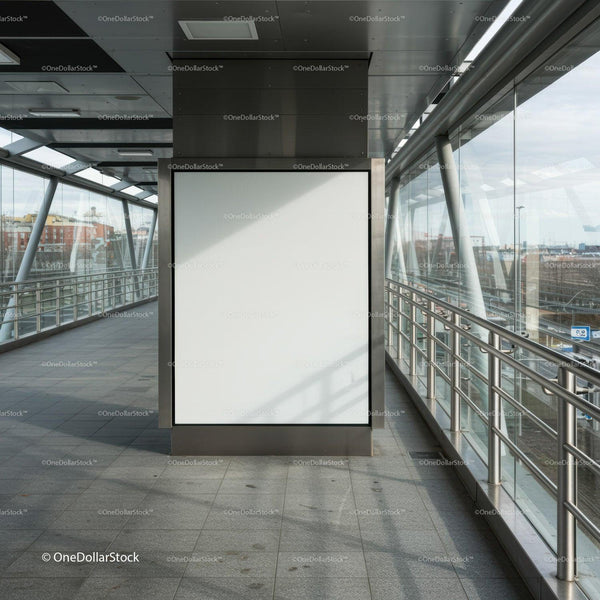 Empty modern advertising billboard in urban walkway JPG Mockup Image