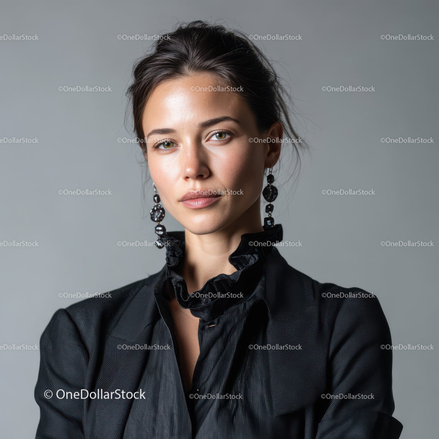 Elegant Woman in Black Outfit with Stylish Earrings