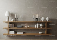 Minimalist wooden shelves with candles and decor items