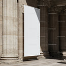 Blank Vertical Banner Hanging on Historic Building Pillars